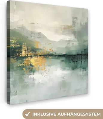 Obrázok produktu pre MuchoWow® - Plátno - Zelené - Moderné - Abstraktné - Zlaté, fototapeta, nástenné dekorácie obrazy obývacia izba, 90x90cm