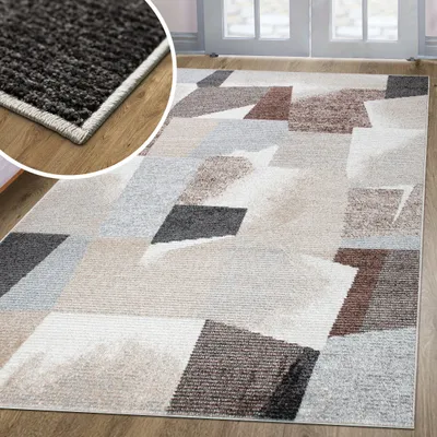 Produktbild von Teppich Wohnzimmer | HARMONIA | Wohnzimmerteppich | modernes Muster | Scandi Design | Patchwork | Hoch-Tief-Effekt | Beige | 80 x 150 cm