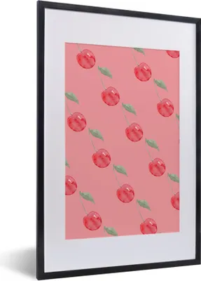 Produktbild von MuchoWow® Gerahmtes Poster Kirschen - Obst - Aquarell 40x60 cm - Poster mit Schwarzem Bilderrahmen Wandposter Rahmen Foto Bilder - Poster in Rahmen