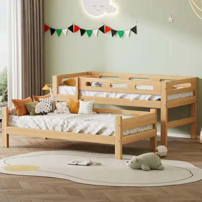 Produktbild von STILVORA Etagenbett 90×200 cm mit zwei Matratze Kinderbett aus massivem Kiefernholz, teilbares Hochbett in 2 Einzelbetten, stabiles Bettgestell für Kinder Jugendbett unkomplizierte Montage, Natur