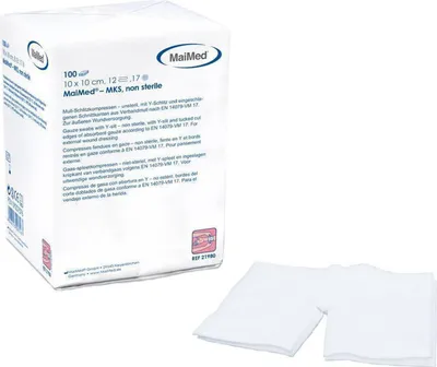 Produktbild von 1000 MaiMed Mullschlitzkompressen | unsteril |12-fach | 10 x 10 cm | Kompressen