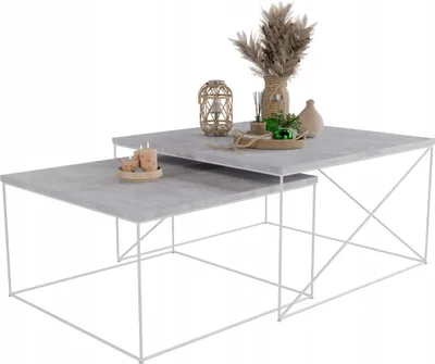 Zdjęcie produktu dla Zestaw Kwadratowych Stolików Kawowych 2w1 Salon Loft Biały+Beton Jasny