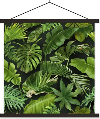 Produktbild von MuchoWow® Textilposter Muster - Tropisch - Blätter - Jungen - Mädchen - Kinder - Kind 60x60 cm mit schwarzem Rahmen - Posteraufhänger