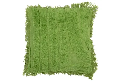 Produktbild von J-Line - Kissen getuftet Kurven/Fransen Wolle Grün - 45x45x12cm