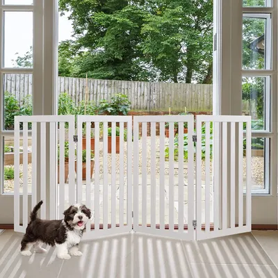 Produktbild von GOPLUS 4 Paneelen Treppenschutzgitter 89cm Hoch, Faltbarer Schwenkbarer Türschutzgitter mit Kompaktem Design, Freistehendes Sicherheitsgitter, Weiß