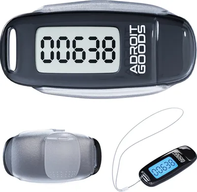 Obrázok produktu pre Krokomer AdroitGoods s klipom a prenosnou šnúrou - nabíjanie cez USB - sledovač aktivity - krokomer - veľký displej - vreckový - čierny