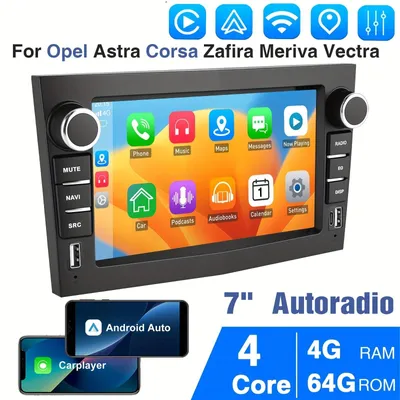 Image de Autoradio - Système audio pour voiture - Lecteur multimédia - Autoradio 1-DIN - Système Android 14 - Écran tactile IPS de 7 pouces