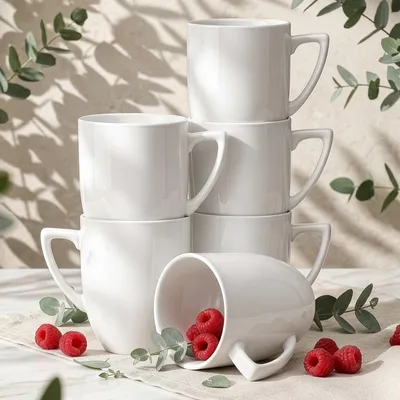 Obrázek produktu pro Konsimo šálky na kávu, hrnek 6 ks "CARLINA", bílý, italský porcelán, vhodný do myčky a mikrovlnné trouby, 8cm/300ml
