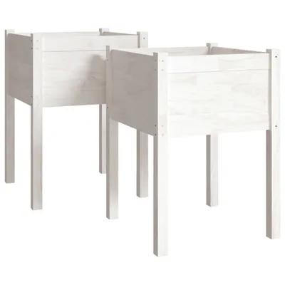 Image de vidaXL Bac à plantes 2 pcs. Blanc 50x50x70 cm Pin massif