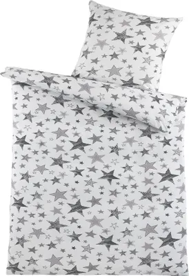 Produktbild von Baumwoll Seersucker Bettwäsche 135x200 +80x80 cm, weiß grau, Sterne, bügelfrei, 100% Baumwolle