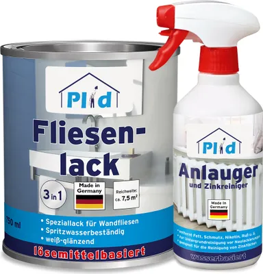 Produktbild von Plid PolyurethanFliesenlack Weiß glänzend 0,75 l mit Anlauger 0,5 l