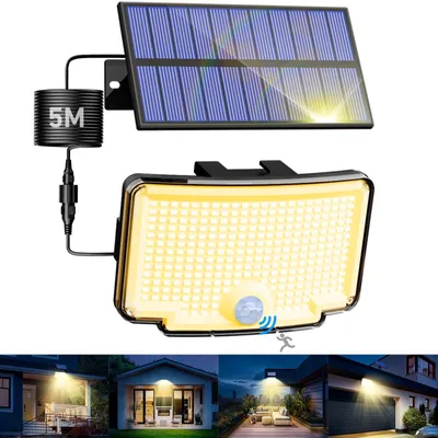 Solar-Wandleuchte mit Bewegungsmelder, 318 LEDs, warmweiß, IP65