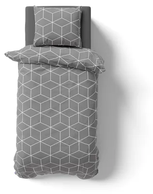 Produktbild von 3-tlg Renforcé Design Bettwäsche 200x200 + 2x 80x80 cm Kopfkissen Garnitur 100% Baumwolle Mit Reißverschluss Geometrisch Cube