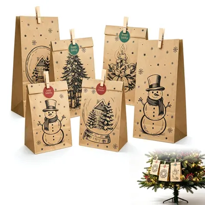 Adventskalender zum Befüllen, 24 Papierbeutel mit Zahlenstickern