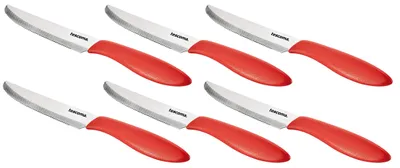 Tafelmesser 12 cm, 6 Stück, Rot, Edelstahl, spülmaschinengeeignet