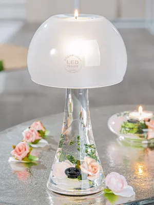 Immagine prodotto di Gilde Dreamlight, Teelichtleuchter (LED), Lampe Salon, "Isabella", Glas, rosa, VE 2, H. 23 cm, D. 13 cm 73470