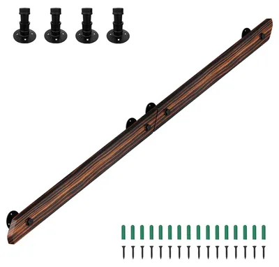 Produktbild von Vigevee Wandhandlauf aus Kiefernholz 200 cm, verbindbare Ausführung zu einem Handlauf, braun mit Holzmaserung, mit Eisenhalter