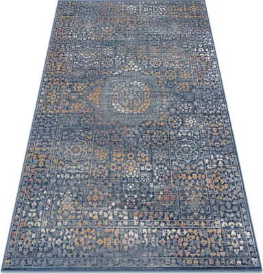 Produktbild von Teppich Wolle NAIN Ornament 7708/51911 dunkelblau / orange Blau 80x150 cm