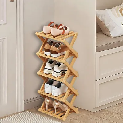Produktbild von Schuhregal Bambus 5 Ebenen schmal faltbar vertikal