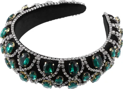 Produktbild von Gepolstert Stirnband Strass Haarreif für Frauen Grün 1.57" Breit