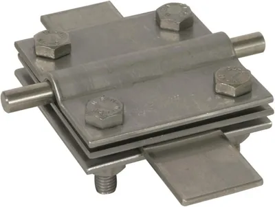 Produktbild von DEHN Kreuzstück, NIRO V4A, für Rd 7-10 mm, Fl 40x40 mm, mit Zwischenplatte, 1 Stk.