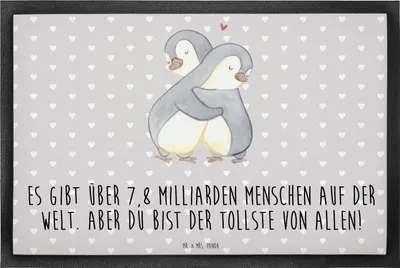 Produktbild von Mr. & Mrs. Panda fußmatte Pinguine Kuscheln 40 x 60 cm - Grau Pastell - Geschenk, Valentinstag, Gummimatte, Fußabtreter, Fußabstreifer, Schmutzfangmatte, für Partner