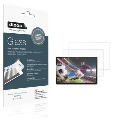 Produktbild von 2x Schutzfolie für Zentality C-710P 10.1 matt - Anti-Shock 9H Folie dipos Glass Kunststoffglas