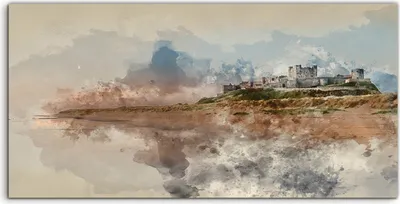 Produktbild von Coloray Canvas 140x70  Wandbild Leinwand Bilder Deko Gemälde Aquarell Hamburg Schloss