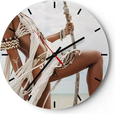 Produktbild von Wanduhr - Rund - Glasuhr - Frau Freiheit Exotik - 40x40cm - Schleichendes Uhrwerk - Lautlos - zum Aufhängen bereit - Dekoration Modern - Wanddekoration aus Glas - C3AR40x40-4942
