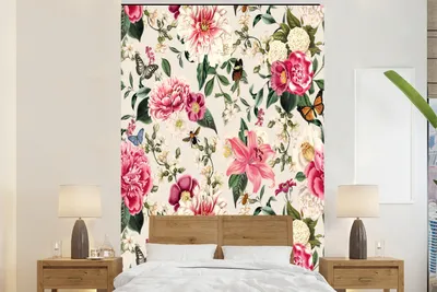 Produktbild von MuchoWow® Fototapete für Wohnzimmer oder Schlafzimmer Wandtapete Vinyl Motivtapete Blumen - Lilie - Insekten - 200x300 cm - Wanddekorationen