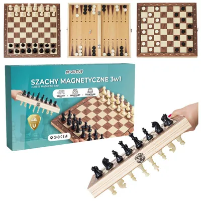 Obrázek produktu pro Šachová hra 3 v 1 Magnetická šachová hra ze dřeva 34 cm pro 2 osoby pro děti i dospělé