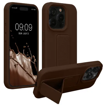 Produktbild von kwmobile Handyhülle für Apple iPhone 15 Pro Max Hülle - TPU Silikon Case mit Fingerhalter und Stand - Schutzhülle Cover in Chocolate