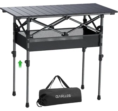 Image de Table de camping pliante, dimensions 82x40 cm, 2 hauteurs (44/70 cm), en acier/aluminium, avec sac de transport inclus