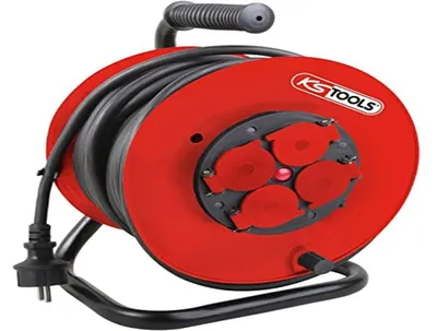 Elektrische Kabeltrommel 25 m, 4 Steckdosen, IP44, rot