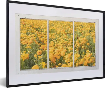 Produktbild von MuchoWow® MuchoWow® Gerahmtes Poster Durchsichtig - Blumen - Gelb 60x40 cm - Poster mit zchwarzem Bilderrahmen - Schlafzimmer - Plakat in Rahmen - Drucken