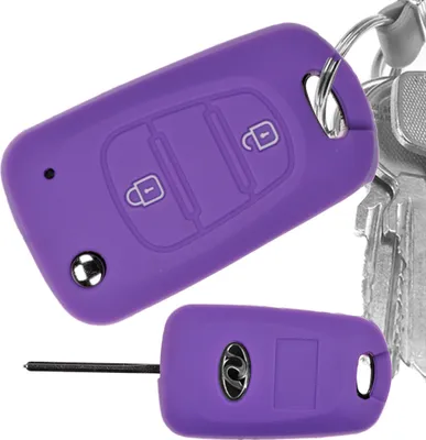 Produktbild von Auto Schlüssel Hülle Silikon Schutz Cover Lila kompatibel mit Kia Picanto Rio Sportage Hyundai Elantra Accent 2 Tasten Klappschlüssel