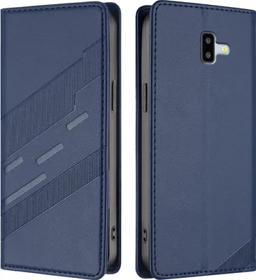 Image de Etui pour Samsung Galaxy J6 Plus, étui portefeuille en cuirPolyuréthaneavec fente pour cartes et fonction stand Blau