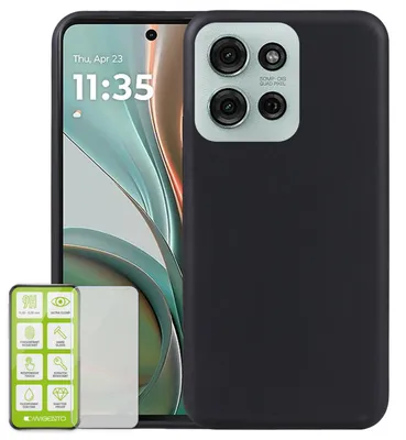 Produktbild von Für Motorola Moto G75 5G Silikon TPU Schutz Hülle Schwarz + H9 Hart Glas Folie