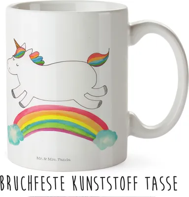 Produktbild von Mr. & Mrs. Panda Plastikbecher Einhorn Regenbogen - Weiß - Geschenk, Einhornpower, Unicorn, Kindertasse, Trinklernbecher, Pott, Camping Tasse, Deko, Glitzer, Kinderbecher