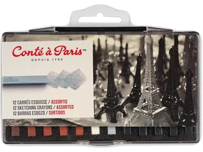 Immagine prodotto di Conté Carré 50247, pastelli a cera in scatola da 12 pezzi, pastelli duri a forma rettangolare, assortimento di colori