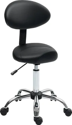 Image de Tabouret de coiffure - Tabouret de salon - Avec roulettes - Avec dossier amovible - Réglable en hauteur 83-98 cm - Montage nécessaire - Noir