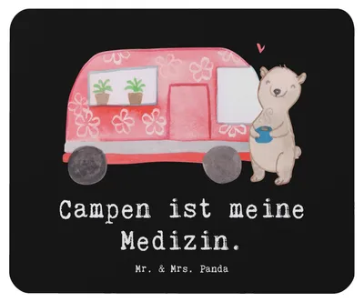 Produktbild von Mr. & Mrs. Panda Mouse Pad Bär Camper - Schwarz - Geschenk, mauspad laptop, Wohnmobil, Sport, Mousepad, Campen, mousematte, Urlaub, Zelten, Campingplatz, pc mausunterlage