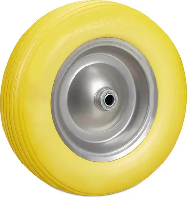 Produktbild von 2 x Schubkarrenrad 4.80 4.00-8 im Set, Vollgummireifen u. Stahlfelge, Ersatzrad pannensicher, 100kg Traglast, gelb-grau
