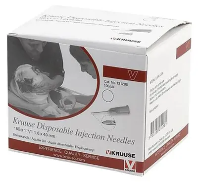 Productafbeelding van Kruuse 1,6 x 40 mm, 16G, wegwerpnaden, 100 stuks, transparant. Transparant, one size