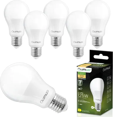 Zdjęcie produktu dla LUMILED 6 sztuk Żarówka LED E27 A65 15W zastępuje 125W 2025lm 3000K Ciepła biel 230V Kąt świecenia 260° Kształt żarówki Nieściemnialna Oświetlenie wewnętrzne Kropla światła Energooszczędna żarówka 6-pak