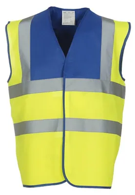 Productafbeelding van Yoko - "Klasse 1" Reflecterende veiligheidsvest voor heren/dames, uniseks model FK1067 (maat L) (koningsblauw/hoogwaardig reflecterend geel)