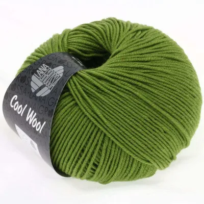 A ball of green yarn with a label.