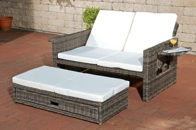 Immagine prodotto di Divano in polyrattan CLP Ancona, 5 mm, grigio screziato, rivestimento bianco crema
