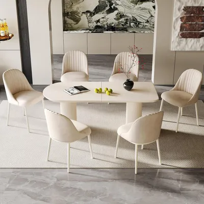 Produktbild von Esstisch mit 6 Stühlen Weiß 180 cm Minimalistisches Design Polsterstühle