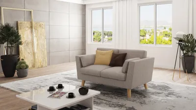 Produktbild von S-STYLE MÖBEL - Sofa 2-Sitzer mit Holzfüßen im skandinavischen Stil Elma aus Dunkelbeige Luxusmicrofaser, B/T/H: 152 cm/ 89 cm/ 90 cm